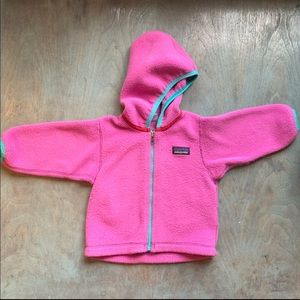 Patagonia Hooded Fleece, Pink + Teal, Infant 3-6mo